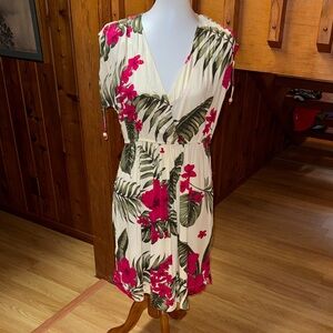 Floral V-Neck Dress size XL hibiscus orchids luau excellent Favant  Hawaiian